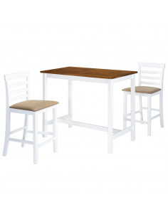 Set Tavolo e Sedie da Bar 3 pz Legno Massello Marrone e Bianco 2