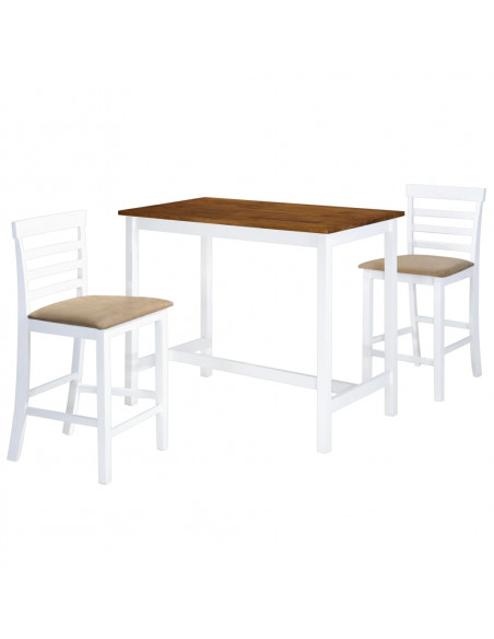 Set Tavolo e Sedie da Bar 3 pz Legno Massello Marrone e Bianco