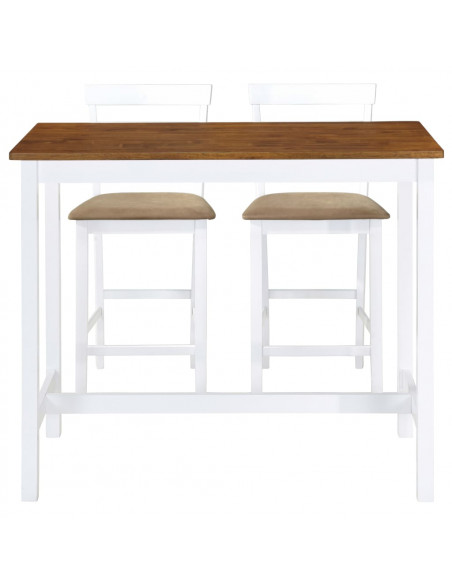 Set Tavolo e Sedie da Bar 3 pz Legno Massello Marrone e Bianco
