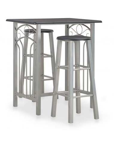 Set da Bar 3 pz in Legno e Acciaio Nero