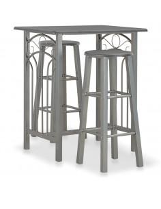 Set da Bar 3 pz in Legno e Acciaio Antracite 2