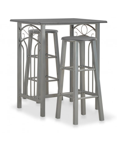 Set da Bar 3 pz in Legno e Acciaio Antracite