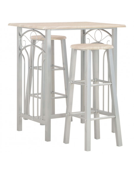 Set da Bar 3 pz in Legno e Acciaio