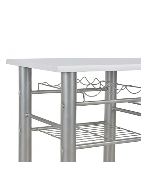 Set da Bar 3 pz con Mensole in Legno e Acciaio Bianco