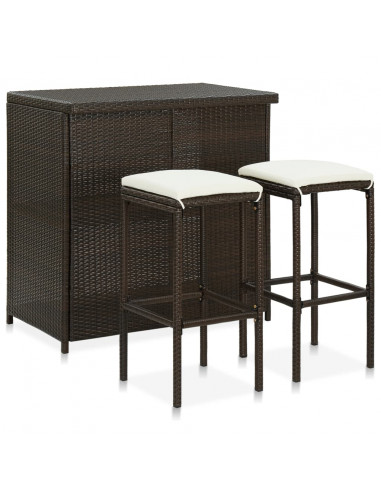 Set da Bar 3 pz in Polyrattan Marrone