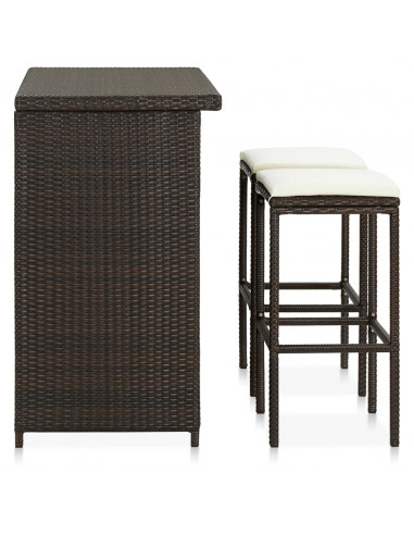 Set da Bar 3 pz in Polyrattan Marrone