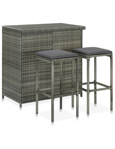 Set da Bar 3 pz in Polyrattan Grigio