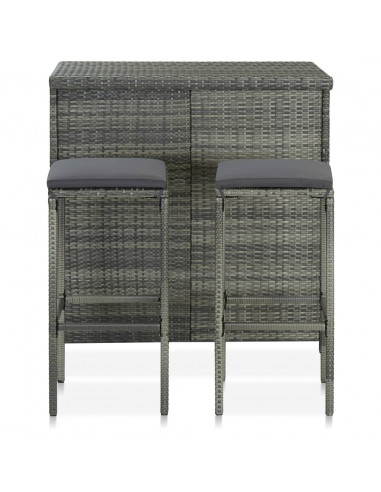 Set da Bar 3 pz in Polyrattan Grigio