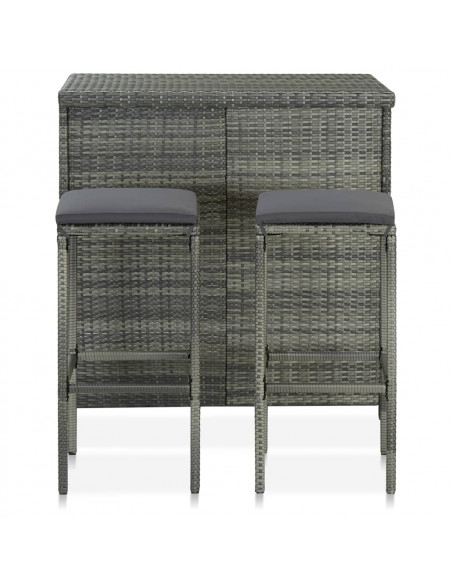 Set da Bar 3 pz in Polyrattan Grigio