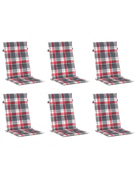 Cuscini per Sedie 6 pz Rossi a Quadri 120x50x3 cm in Tessuto