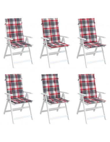 Cuscini per Sedie 6 pz Rossi a Quadri 120x50x3 cm in Tessuto