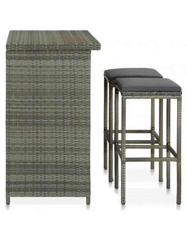 Set da Bar 3 pz in Polyrattan Grigio