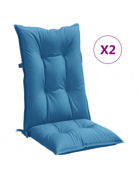 Cuscini Sedia Schiena Alta 2 Blu Mélange 120x50x7 Tessuto