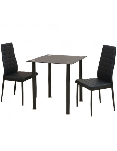 Set 3 pz Tavolo e Sedie da Pranzo Nero