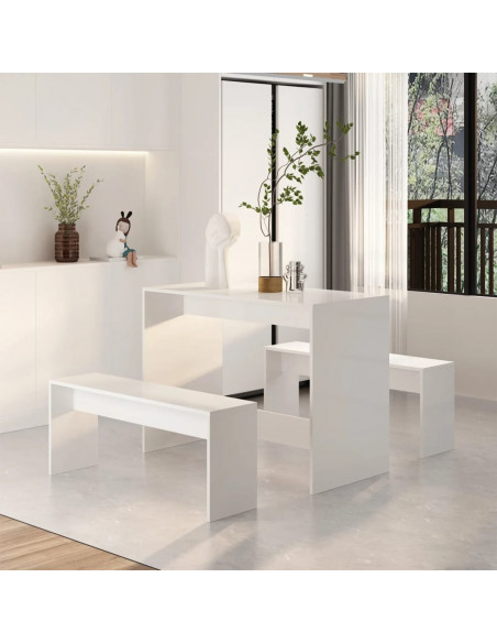 Set da Pranzo 3 Pz Bianco Lucido in Truciolato