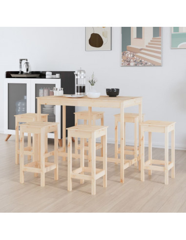 Set da Bar 7 pz in Legno Massello di Pino