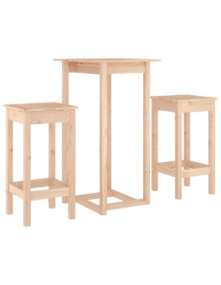 Set da Bar 3 pz in Legno Massello di Pino