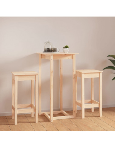 Set da Bar 3 pz in Legno Massello di Pino