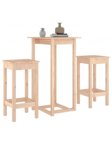 Set da Bar 3 pz in Legno Massello di Pino