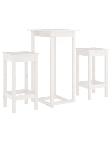 Set da Bar 3 pz Bianco in Legno Massello di Pino