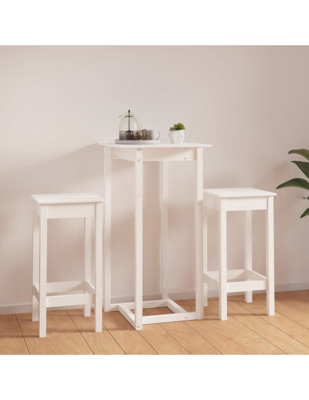 Set da Bar 3 pz Bianco in Legno Massello di Pino