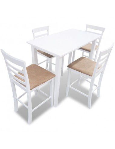 Set Tavolo da Bar in Legno Bianco e 4 Sedie da Bar