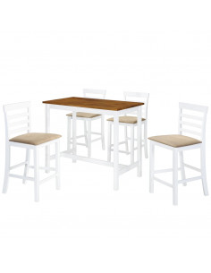 Set Tavolo e Sedie da Bar 5 pz Legno Massello Marrone e Bianco 2