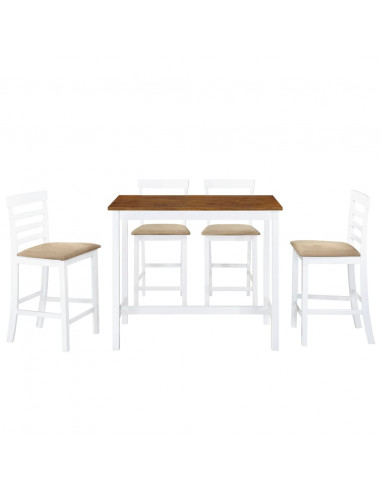 Set Tavolo e Sedie da Bar 5 pz Legno Massello Marrone e Bianco