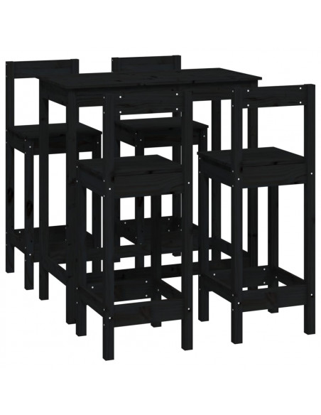Set da Bar 5 pz Nero in Legno Massello di Pino