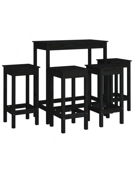 Set da Bar 5 pz Nero in Legno Massello di Pino