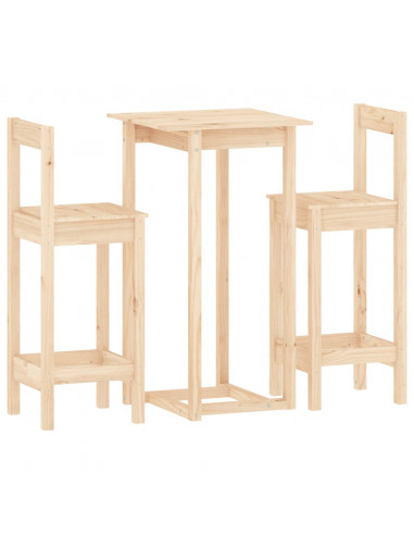 Set da Bar 3 pz in Legno Massello di Pino