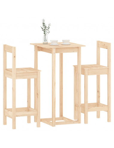 Set da Bar 3 pz in Legno Massello di Pino