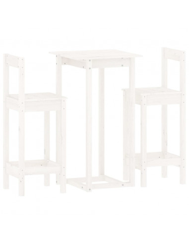 Set da Bar 3 pz Bianco in Legno Massello di Pino