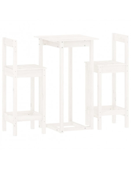 Set da Bar 3 pz Bianco in Legno Massello di Pino