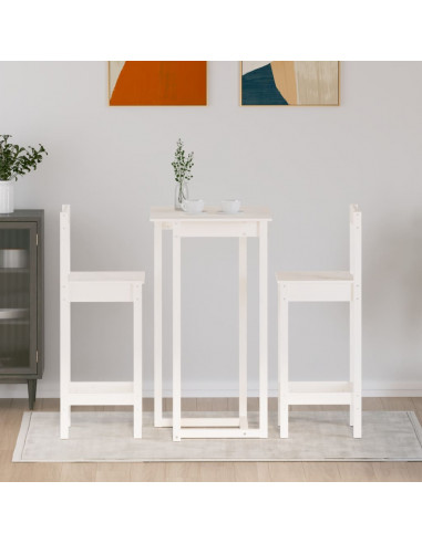 Set da Bar 3 pz Bianco in Legno Massello di Pino