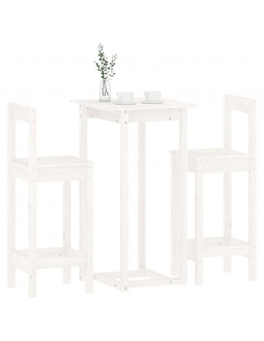 Set da Bar 3 pz Bianco in Legno Massello di Pino