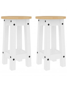 Sgabelli da Bar 2 pz Bianchi in Legno Massello di Pino 2