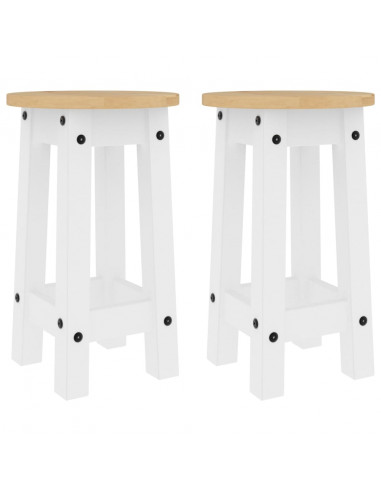 Sgabelli da Bar 2 pz Bianchi in Legno Massello di Pino