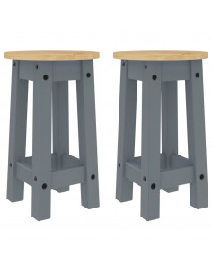 Sgabelli da Bar 2 pz Grigi in Legno Massello di Pino 2