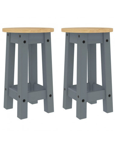 Sgabelli da Bar 2 pz Grigi in Legno Massello di Pino