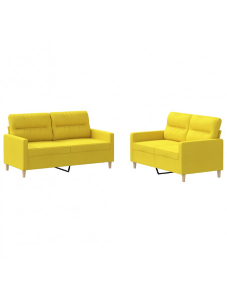 Set di Divani 2 pz con Cuscini Giallo Chiaro in Tessuto