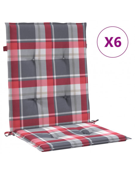 Cuscini per Sedia 6 pz a Quadri Rossi 100x50x3cm Tessuto Oxford