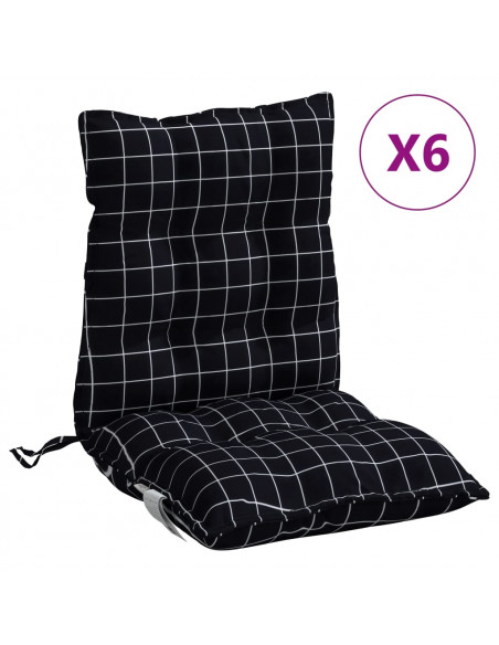Cuscini Sedia Schienale Basso 6 pz Quadri Nero Tessuto Oxford
