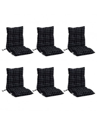 Cuscini Sedia Schienale Basso 6 pz Quadri Nero Tessuto Oxford