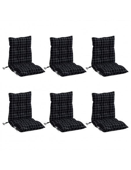 Cuscini Sedia Schienale Basso 6 pz Quadri Nero Tessuto Oxford