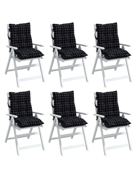 Cuscini Sedia Schienale Basso 6 pz Quadri Nero Tessuto Oxford