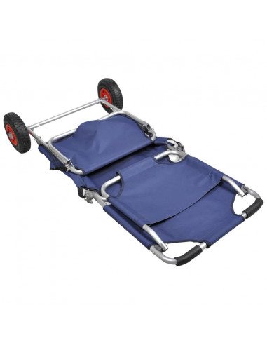 Carrello per la Spiaggia con Ruote Portatile Pieghevole Blu