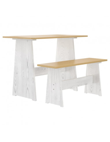 Set da Pranzo 3pz REINE Marrone Miele e Bianco in Legno di Pino