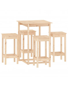 Set da Bar 5 pz in Legno Massello di Pino 2