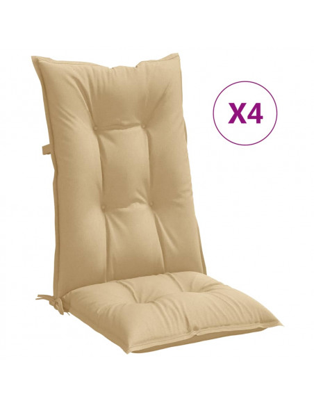 Cuscini Sedia Schiena Alta 4 Beige Mélange 120x50x7 Tessuto